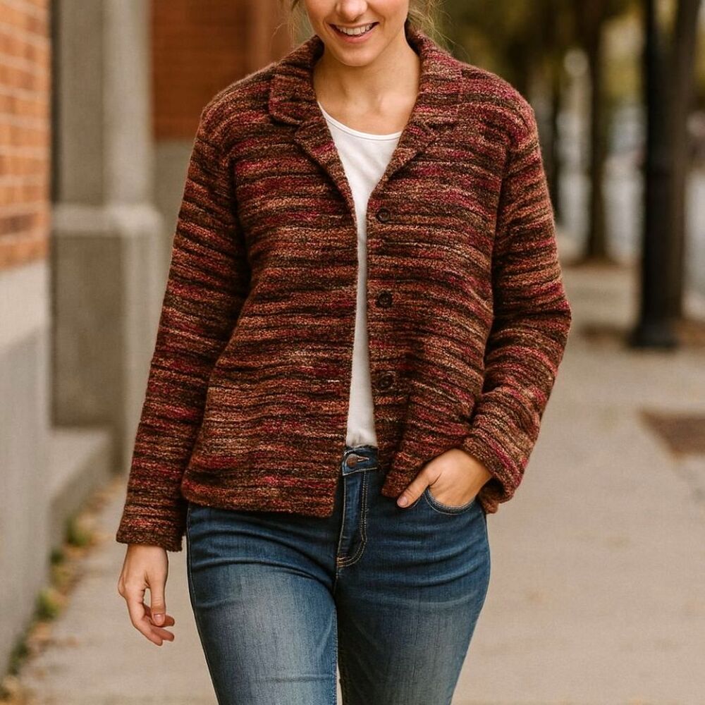 Coldwater Creek Red Fall Tones Tweed Shacket Size XL Womens Colorful Long Sleeve